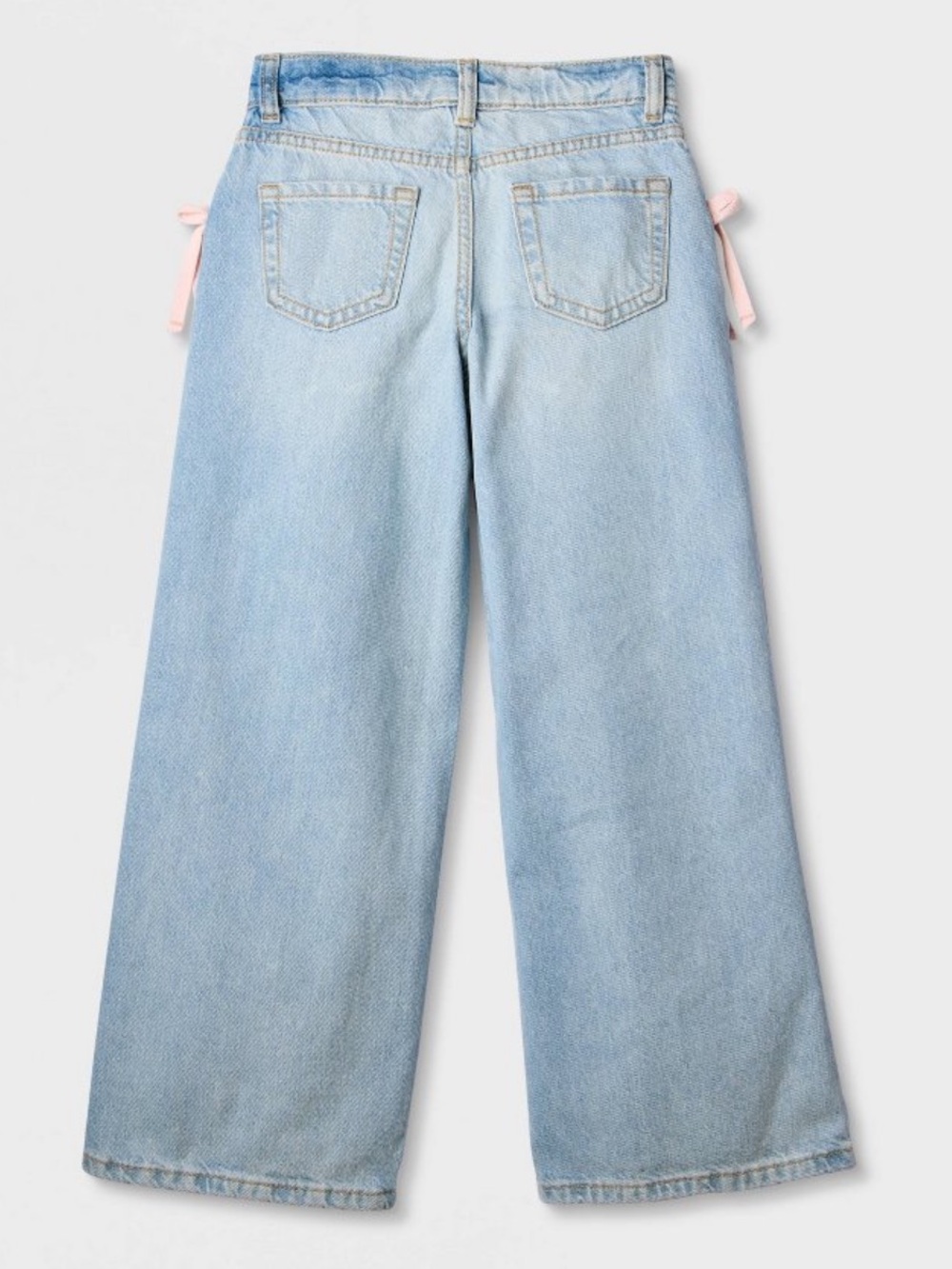 Cat & Jack Girls Mid Rise Pink Striped Wide Leg Light Wash Jeans, size 12 - Picture 2 of 5